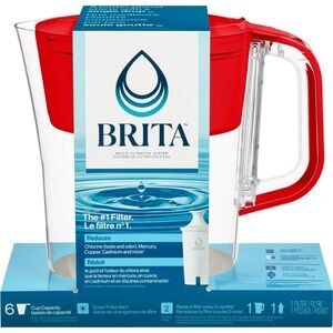 Brita Small 6 Cup Red Denali Water Filter Pitcher with 1 Brita Standard Filter